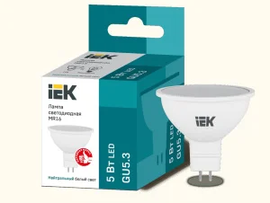 Лампа светодиодная Eco 5Вт MR16 софит 4000К нейтр. бел. GU5.3 450лм 230-240В IEK LLE-MR16-5-230-40-G