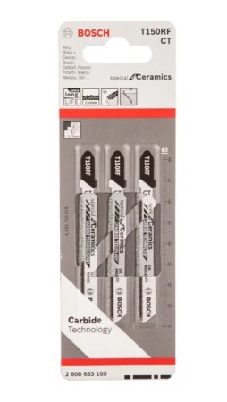 Пилки для лобзика по керамике стеклу 5х59х83мм уп-3шт T 150 RIFF HM Bosch 2608633105 *1