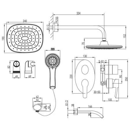 Душевой набор с верх. тропическим душем 1 реж. и руч. душем 5 реж. скрытого монтажа Lemark Atlantiss LM3222C