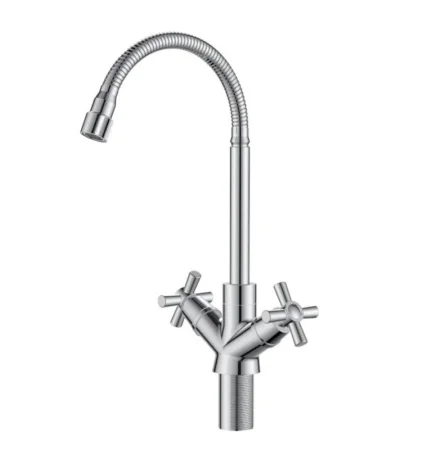 Смеситель для кухни двуручный с высоким гибким изливом Voda Dive DV519flex хром