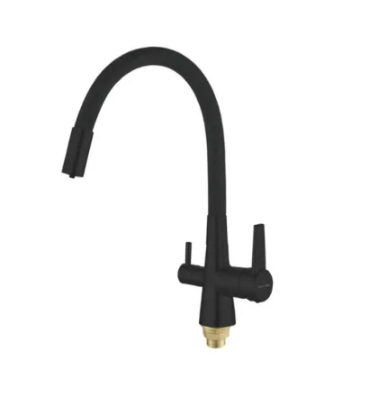 Смеситель для кухни одноручный с подключением к фильтру питьевой воды гибкий излив Shevanik S668H черный