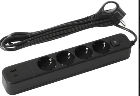 Удлинитель с сетевым фильтром 3м с заземл. USF-4es-3m-2xUSBAC-B черный Б0059574 Эра