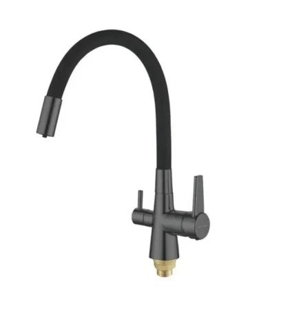 Смеситель для кухни одноручный с подключением к фильтру питьевой воды гибкий излив Shevanik S668Y темно-серый