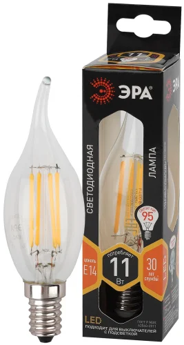 Лампа Е14  Filament  свеча на ветру 11Вт 930Лм 2700К F-LED BXS-11w-827-E14 Б0047001 (Эра)  1 10