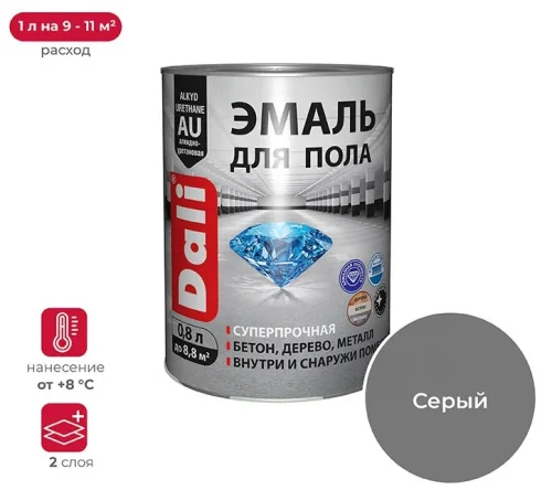 Эмаль алкидно-уретановая для пола DALI серый RAL 7040 0,8 л   1 6