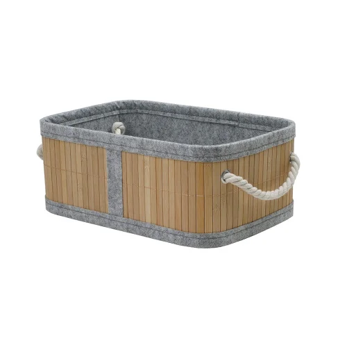 Корзина стеллажная Natural House  Бамбук  300х200х120мм с ручками натуральный, серый Shan-17S  1