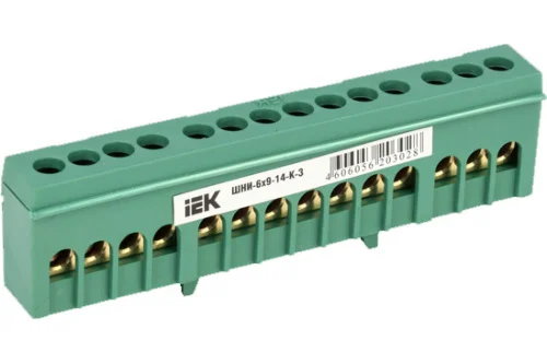 Шина PE  земля  в корп изол. на DIN-рейку ШНИ-6х9-14-К-З YNN10-69-14КD-K06 (IEK)  10