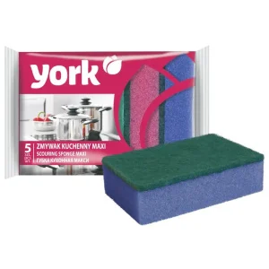 Губки для посуды Макси  5шт 10*4*2,9см поролон 18кг/м3, фибра 500г/м2  YORK
