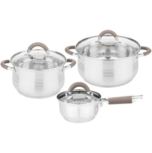 Набор кастрюль и ковш Agness со стекл. крышками 937-522 6Пр 0,9/2,6/3,5л 14х7,5/18х11,5/20х12.5см 