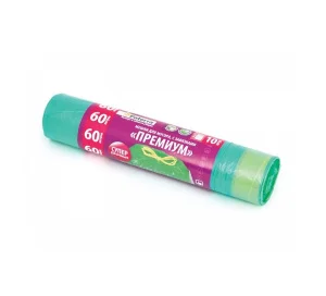 Мешки д/мусора 60л с завязками Paterra 25мкм. зеленые 10шт/рул 106-008 *1/36