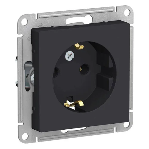 Розетка 1-м СП  AtlasDesign  16А с зазем шторки карбон ATN001045 (SchE)  5