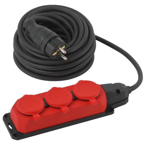 Удлинитель силовой UK-3e-3x1,5-10m-IP44(KG) с заземлением 3 розетки каучук 10м КГ 3х1,5мм2 IP44 Б005