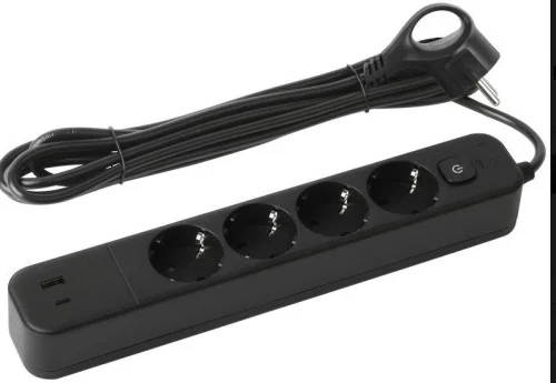 Удлинитель с сетевым фильтром 4х3м с зазем 10A USF-4es-3m-2xUSBAC-B с базовой защитой с выкл 4 розет