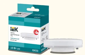 Лампа светодиодная Eco 10Вт T75 таблетка 4000К нейтр. бел. GX53 230В IEK LLE-T80-10-230-40-GX53 Лампа светодиодная Eco 10Вт T75 таблетка 4000К нейтр. бел. GX53 230В IEK LLE-T80-10-230-40-GX53