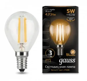 Светодиодная лампа Filament "Шар" Е14 5Вт 2700К 105801105 Gauss