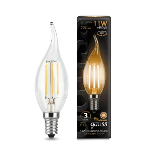 Лампа Gauss Filament Свеча на ветру 11W 720lm 2700К Е14 LED *1/10/50