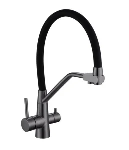 Смеситель для кухни одноручный с высоким гибким изливом с подключением фильтра питьевой воды AVRORA Kitchen AV9006GM графит