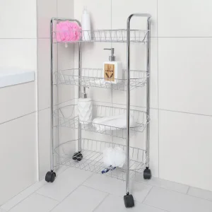 Этажерка 4х-ярусная на колесах 50х27х 79см хром 890917 (Доляна) *1