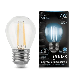Лампа Gauss Filament Шар 7W 580lm 4100К Е27 LED *1/10/50