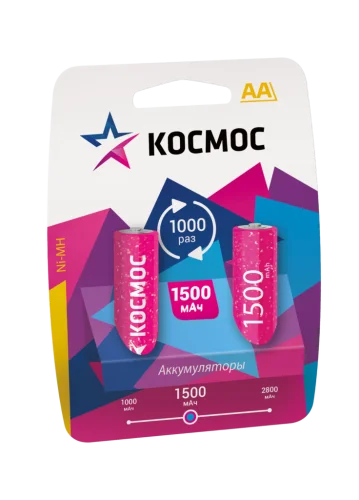 Аккумулятор AA R6 NI-MN BP-2 (упак 2 шт) 1500mA KOCR6NIMH (Космос)  12