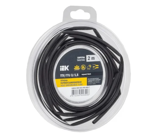 Трубка термоусадочная ТТУ нг-LS 3 1.5 черн. (уп.2м) UDR12-003-D15-002-K02-T (IEK)  1