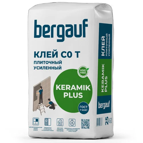 Клей усиленный для керамической плитки Keramik Plus С1 25кг Bergauf  1 56