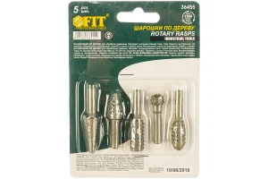 Набор шарошек стальных по дереву хвостовик 6мм уп-5шт Fit 36455  1