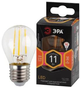 Светодиодная лампа Filament "Шар" Е27 11Вт 2700К P45-11w-827-E27 Б0047013 Эра