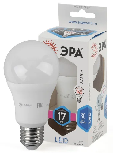Лампа Е27 груша 17Вт 1360Лм 4000К LED A60-17W-840-E27 Б0031700 (Эра)  1 10