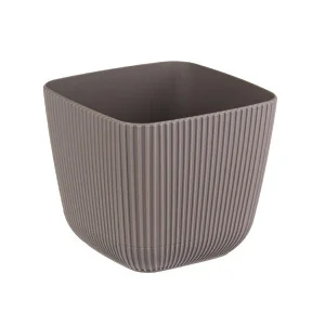 Кашпо д цветов пласт.  ПИКАНТО  квадратное 150х150мм 1,8л с пристегнутым поддоном французcкий серый