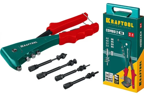 Заклепочник комбинированный в кейсе, насадки 2.4-4.8мм, М3-М6 литой Kraftool Combo2-M6 31180  1