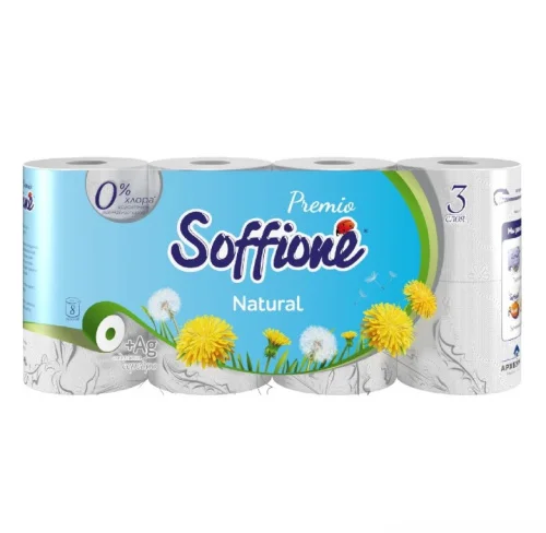 Туалетная бумага  Soffione Premio Natural  белая 3-сл 8-рул  1 5