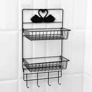 Полка прямоугольная 2-яр, 4 крючка 45х25х14см цв черный 10840712 (Доляна) *1