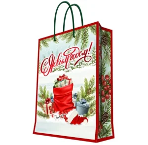 Бумажный пакет для сувенирной продукции с ламинацией, с шириной основания 26 cм, плотность бумаги 140 г/м2 26x32,4x12,7см 95761FE