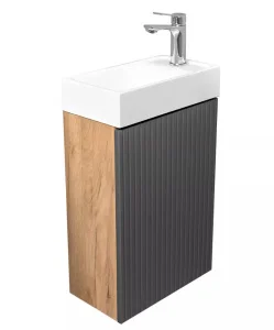 Комплект мебели PICANTE 40 подвесной с дверцей МДФ фрез + раковина Серенити, Графит + крафт PI-T40Gr/KPW-S