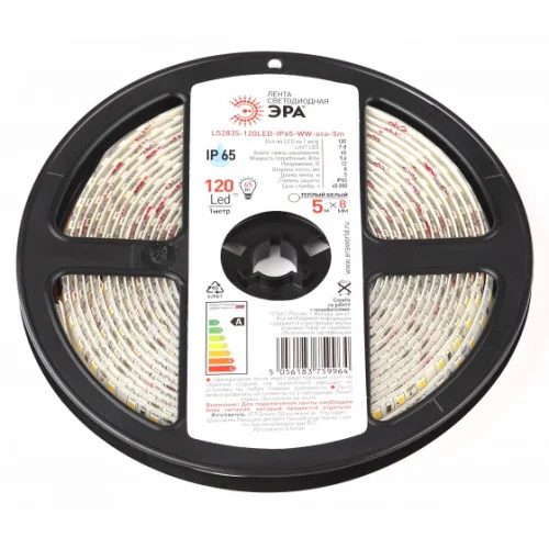 Лента светодиодная тепл бел 3000К LS2835-120LED-IP65-WW-eco-5m Б0035600 (Эра)  1 80