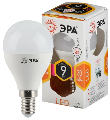 Лампа Е14 шар 9Вт 720Лм 2700К LED P45-9W-827-E14 Б0029041 (Эра)  1 10