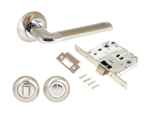 Комплект ручка+защелка с фиксатором АЛЛЮР АРТ  ПОЛО  SN CP+L7050S SN+BK-R1 SN (1582 S7050) мат.никел