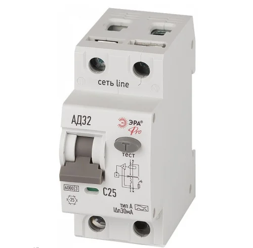 Выключатель автомат. дифференциального тока 2п (1P+N) C 25А 30мА тип A 6кА АД-32 Pro D326E2C25A30 Б0