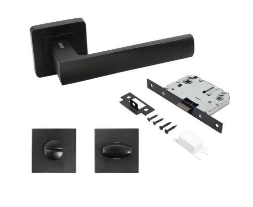 Комплект ручка+защелка с фиксатором АЛЛЮР АРТ  КОЛОМБО   BL+L7050S BL+BK-S1 BL (23150 S7050) матовый