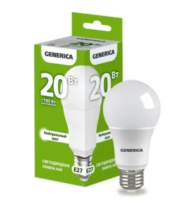 Лампа светодиодная Е27 А60 20Вт 4000К LL-A60-20-230-40-E27-G Generica Лампа светодиодная Е27 А60 20Вт 4000К LL-A60-20-230-40-E27-G Generica