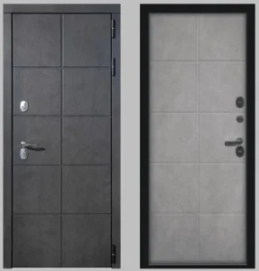Дверь металлическая КАРЕ ТЕРМО черный муар/бетон графит/бетон снежный/ наличник гладкий 860 правая