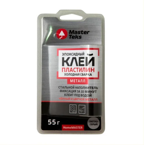 Клей-пластилин эпоксидный MasterTeks холодная сварка для металла светло-серый 55мл 9753190  1 18