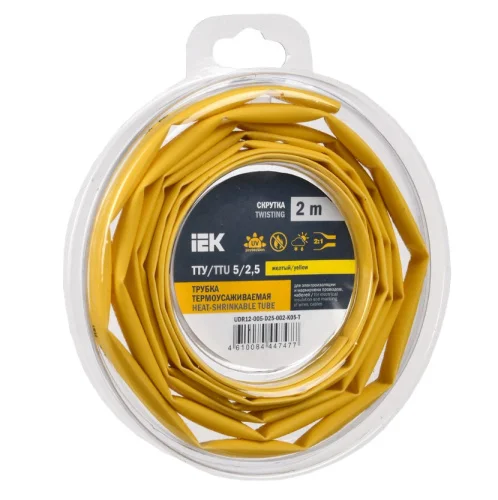 Трубка термоусадочная ТТУ нг-LS 5 2.5 желт. (уп.2м) UDR12-005-D25-002-K05-T (IEK)  1
