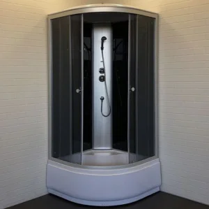 Душевая кабина 300GG 900х900х2150мм стекло серое, задняя черная стеклянная панель (Comforty) *1