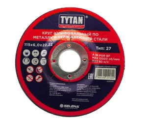 Диск шлифовальный по металлу и нерж. стали 115х6,0х22,22мм вогнутый A36 PQR BF Tytan Professional 11609 *5/25/150