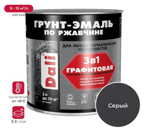 Грунт эмаль по ржавчине графитовая DALI серый 2л