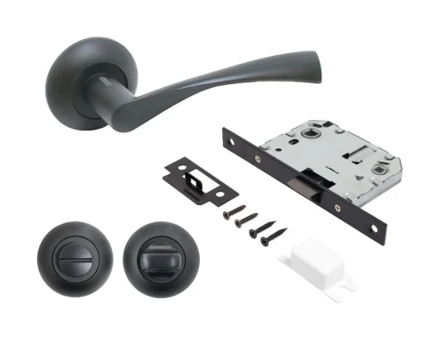 Комплект ручка+защелка с фиксатором АЛЛЮР АРТ  ОСКАР  BL+L7050S BL+BK-R1 BL (13150 S7050) матовый че