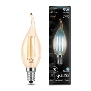Лампа Е14  Filament  свеча на ветру 5Вт 420Лм 4100К golden 104801805 (Gauss)  1 10 50