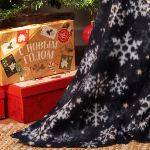 Новый год. Плед Экономь и Я  Снегопад  150 130см, пл.160 г м2, 100% п э